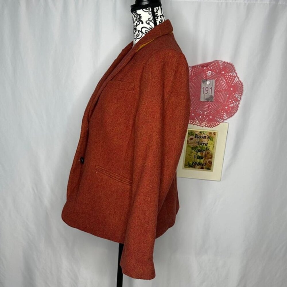 Talbots Rust Orange Wool Blend Duck Printed (inside) 2-Button Blazer Size 14 - Picture 4 of 10